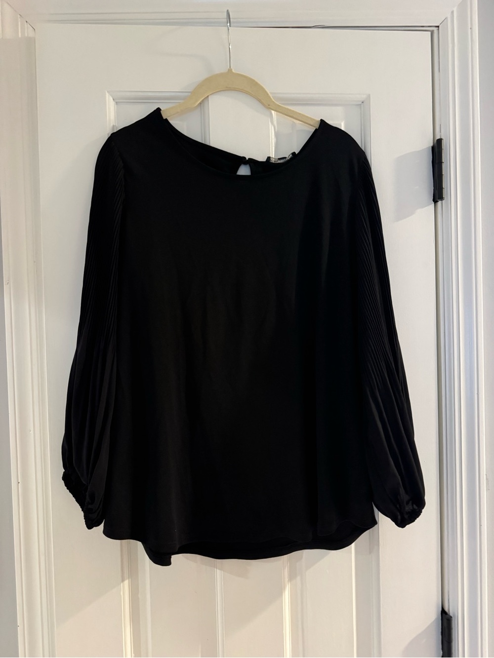 Adrianna Papell Black Pleated-Sleeve Blouse